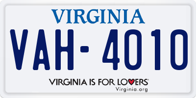 VA license plate VAH4010