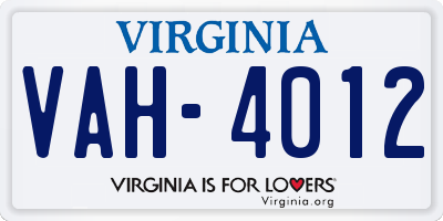 VA license plate VAH4012