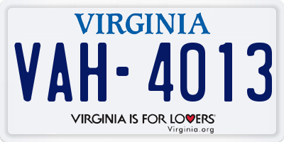 VA license plate VAH4013