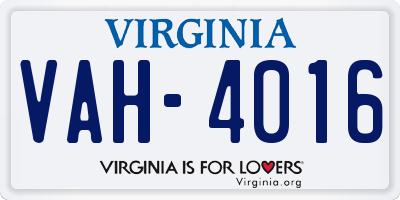 VA license plate VAH4016