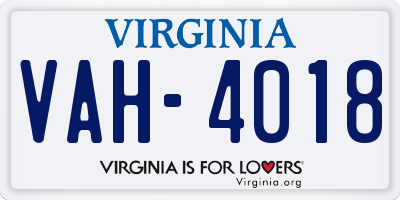 VA license plate VAH4018