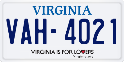 VA license plate VAH4021