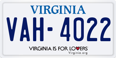 VA license plate VAH4022