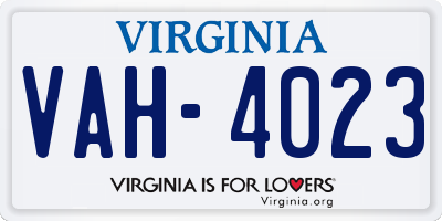 VA license plate VAH4023