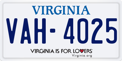 VA license plate VAH4025
