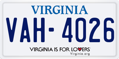 VA license plate VAH4026