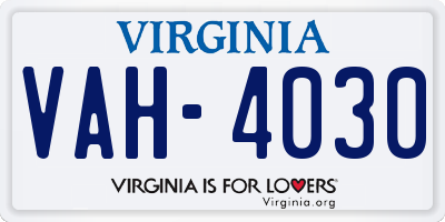 VA license plate VAH4030