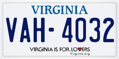 VA license plate VAH4032