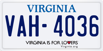 VA license plate VAH4036