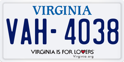 VA license plate VAH4038