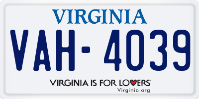 VA license plate VAH4039