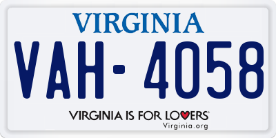 VA license plate VAH4058