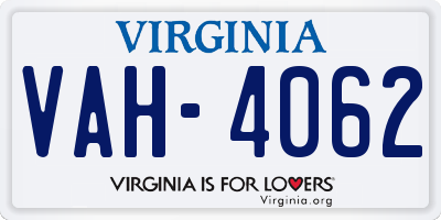 VA license plate VAH4062