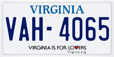 VA license plate VAH4065