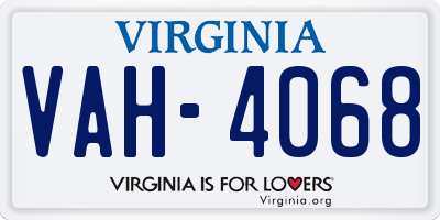 VA license plate VAH4068