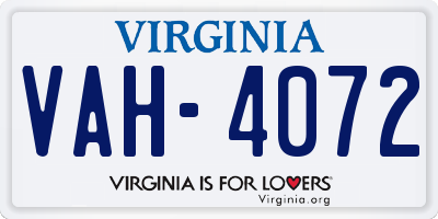 VA license plate VAH4072