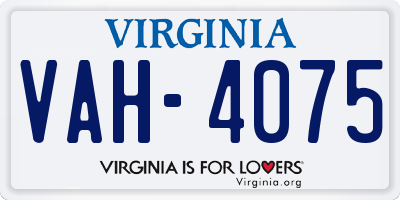 VA license plate VAH4075