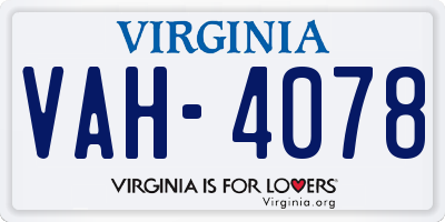 VA license plate VAH4078