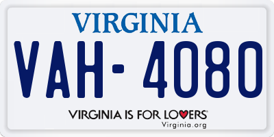 VA license plate VAH4080