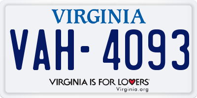 VA license plate VAH4093