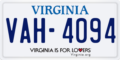 VA license plate VAH4094