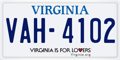 VA license plate VAH4102