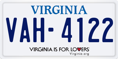 VA license plate VAH4122
