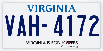 VA license plate VAH4172