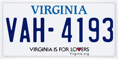 VA license plate VAH4193