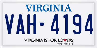 VA license plate VAH4194
