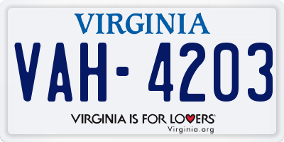 VA license plate VAH4203