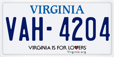 VA license plate VAH4204