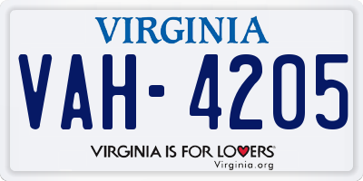 VA license plate VAH4205
