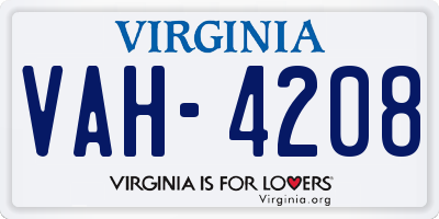VA license plate VAH4208