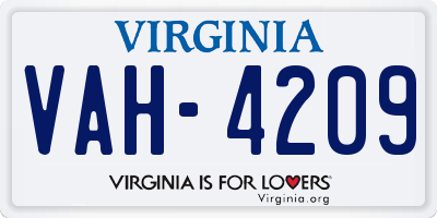 VA license plate VAH4209