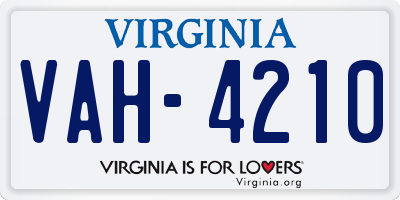 VA license plate VAH4210