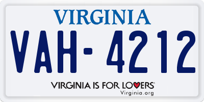 VA license plate VAH4212