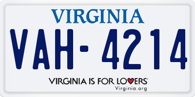 VA license plate VAH4214