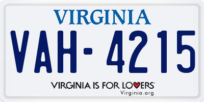 VA license plate VAH4215