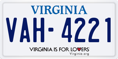 VA license plate VAH4221