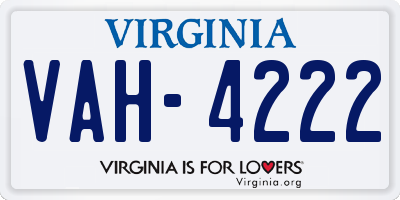 VA license plate VAH4222