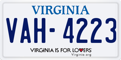 VA license plate VAH4223