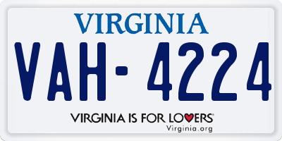 VA license plate VAH4224