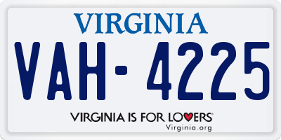 VA license plate VAH4225