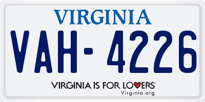 VA license plate VAH4226