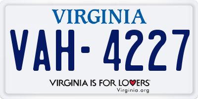 VA license plate VAH4227