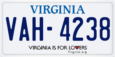 VA license plate VAH4238