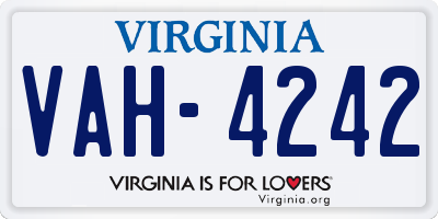 VA license plate VAH4242
