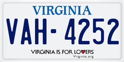 VA license plate VAH4252