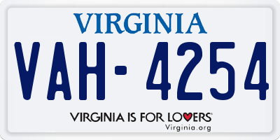VA license plate VAH4254